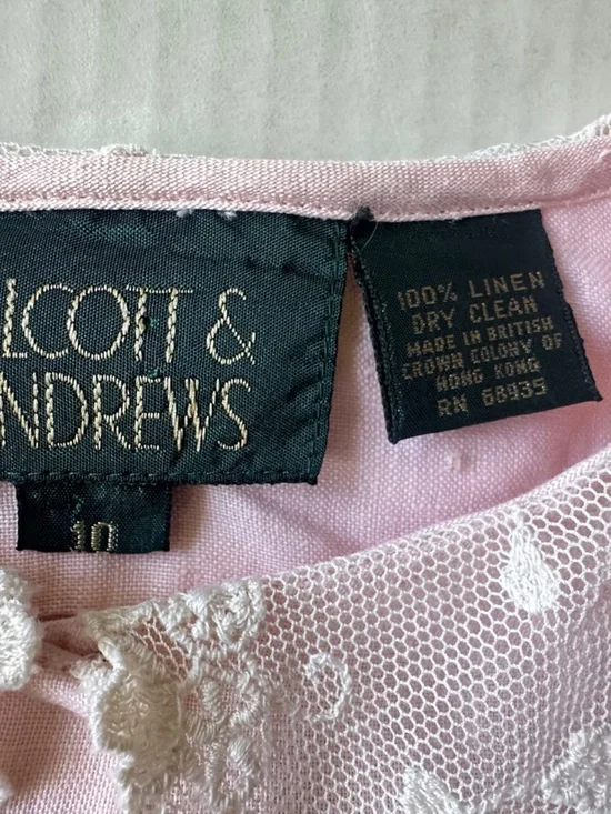 Vintage 1980s Linen Alcott & Andrews Button-Up Shirt Sz 10 Light Pink - Picture 3 of 9